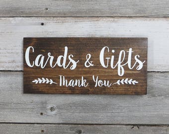 Rustic Wood Wedding Sign "Cards & Gifts - Thank You" - Wedding Decoration - Gift Table Sign - 12"x5.5" - Dark Walnut or Gray