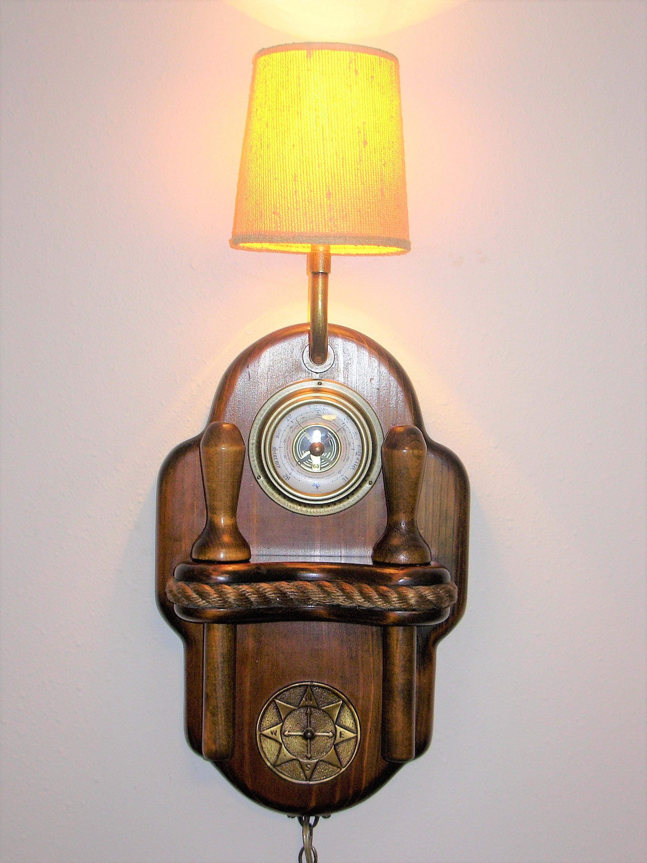 Vintage Carrington Barometer Nautical Wall Lamp With Belaying