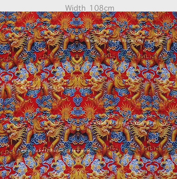 Buy dragon fabric Red Silk fabric by the yard from fabricAsians on Etsy