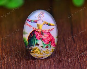 Set of 2 oval 18x25mm B851267 glass Cabochons