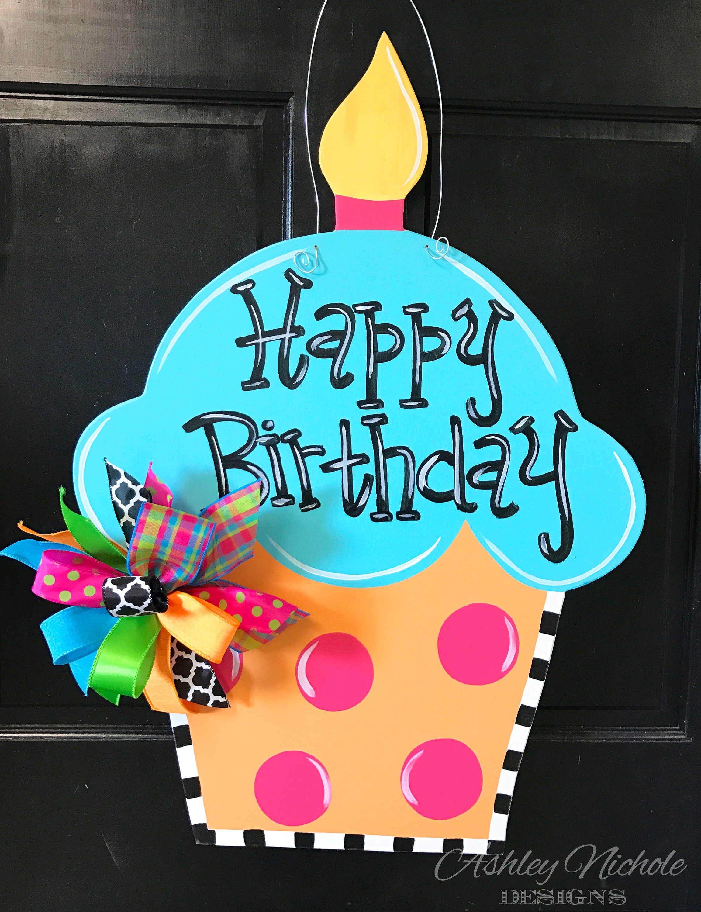 Birthday Cupcake Door Hanger Party Decor Wooden Cupcake