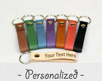 Colorful Personalized Keychains - Handmade Genuine Leather Keychains - Personalized Leather Key Fob - Anniversary Gift - Gift for Huaband