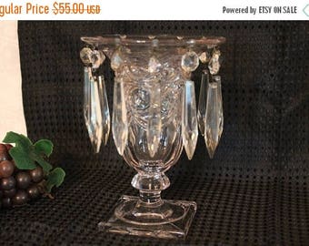 RESERVED FOR JEFF Christmas in July Antique Heisey Glass Ipswich Candle Vase with Crystal Prisms - 1405 in Excellent Condition!