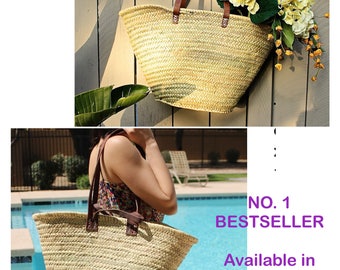French Market Bag, French Market Basket, Straw Tote, Straw Bag, Large French Basket, Picnic Basket, Eco Friendly Bag, Double Leather Handles