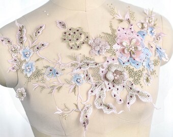 Luxury Beaded Pearl 3D Bridal Gown Hot drilling Lace Applique Embroidery Patches Trim Collar Wedding Bodice Bridal Veil Accessories S0528