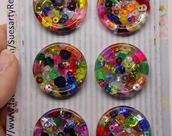 Set of 6, Handmade Resin Buttons, 30mm Buttons, Assorted coloured Sequin Resin Buttons, Resin Buttons, Handmade, Buttons, Craft Buttons,