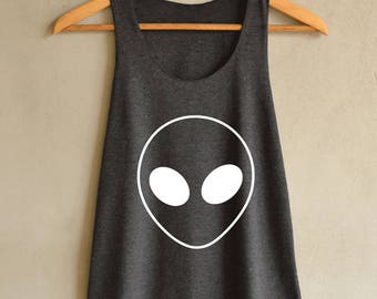 Alien Shirt Tank Top in Vintage Summer Tank Top Dark Gray Shirts Women Size S M L