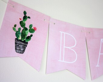 Cactus Banner. Cactus Theme. Fiesta Banner. Fiesta Theme. Baby Banner. Bridal Shower. First Birthday. Baby Shower. Custom Banner. Pink.