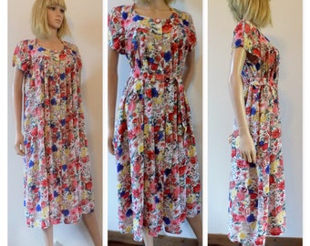 Vintage Rene Derhy floral dress French loose smock pregnancy maternity midi dress size small see measurements