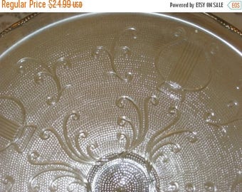 30% Off Sale Vintage Glass Cake Stand - Old Cake Plate - Harp Cake Stand - Jeannette Glass Cake Plate