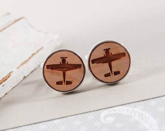 CUSTOM CUFFLINKS PILOT engraved solid Beech wood, ready to give, gift box, plane, perfect gift for pilot, aviation, hobby