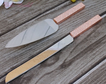FAST SHIPPING!! Rose Gold Swarovski Crystal Cake Knife and Server Set, Wedding Cake Server and Knife, Rose Gold Cake Server and Knife
