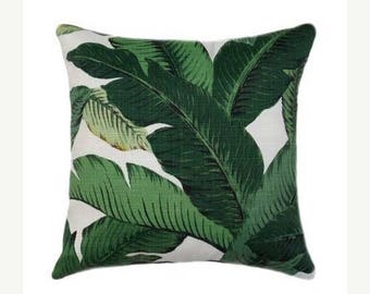 SALE Outdoor Pillow - Palm Leaf Pillow Cover, Green Pillow Covers, Banana Leaf Pillow, Hollywood Regency Decor, Hawaiian Decor, Sunroom Deco