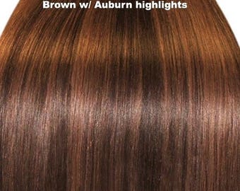 Hand-made:100% Human Hair Auburn Brown Mix-Flip-in(Halo style) extension