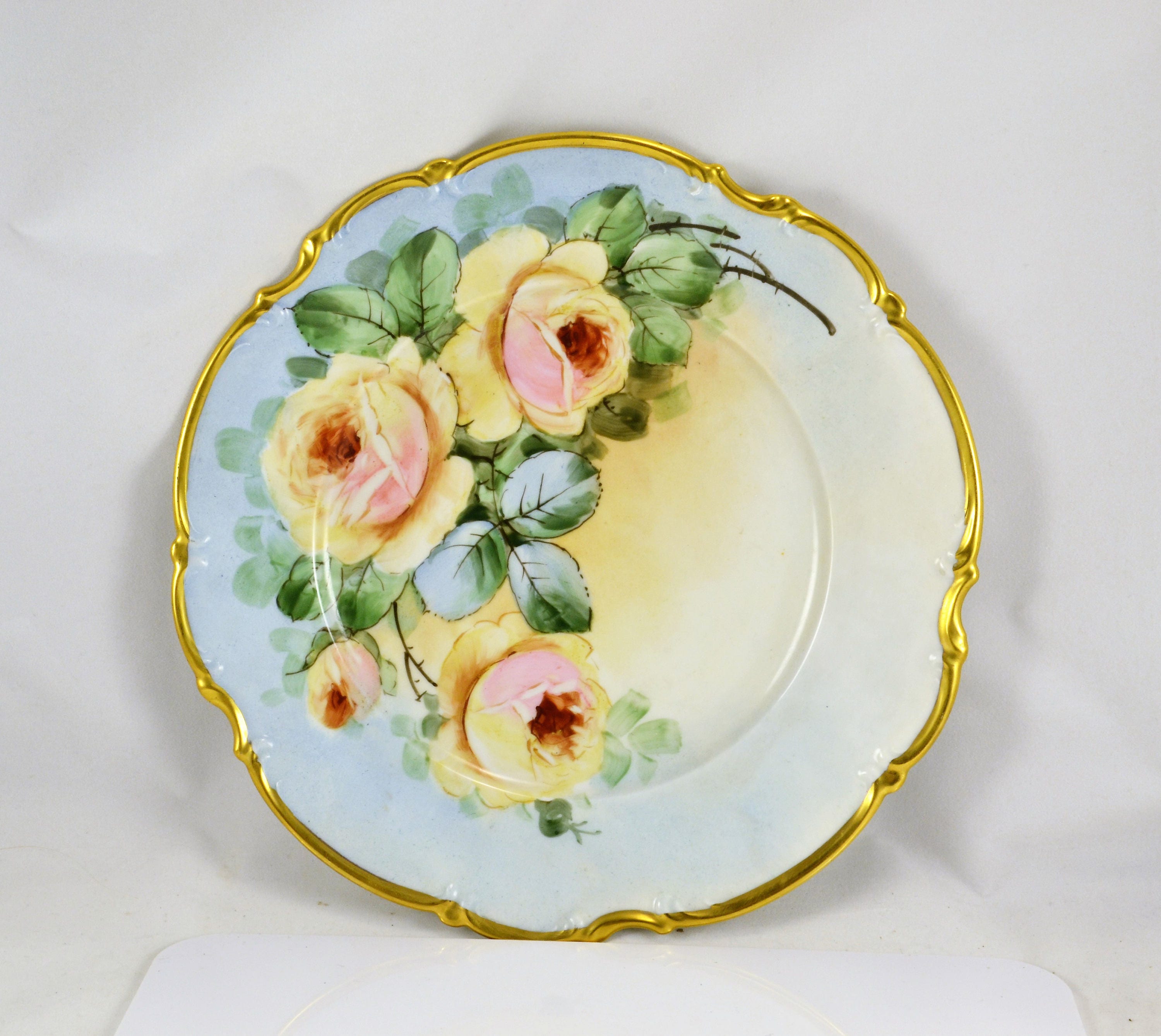 Bavaria Floral Plate w/ Hand Painted Yellow Roses Germany