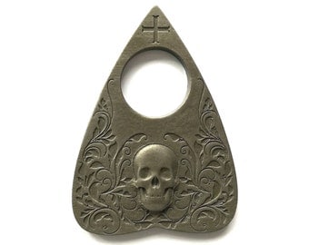 Planchette featuring Skull design with Antique Bronze Finish, For Use With Ouija Board, Necklace, Jewelry