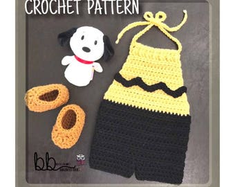 Charlie Brown Inspired Baby Outfit - PATTERN ONLY - Crochet - Size Newborn-12 month