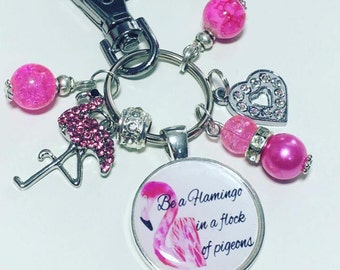 Flamingo keyring, flamingo keychain, Be a flamingo in a flock of pigeons