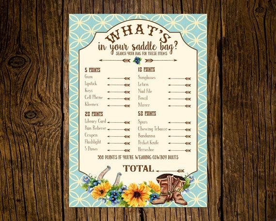 Cowboy Baby Shower Game Cards Custom Printed Party Game