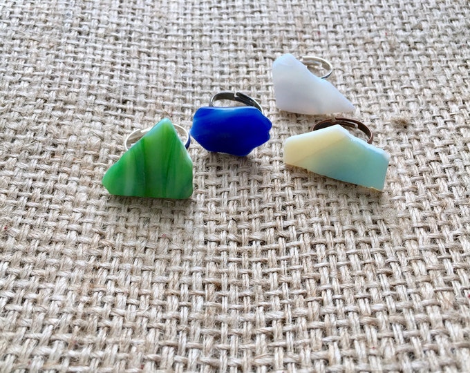 Tumbled Glass Ring, Sea Glass Ring, Recycled Glass Ring, Faux Sea Glass Ring, Boho Sea Glass Ring, Mermaid Ring, Adjustable Sea Ring