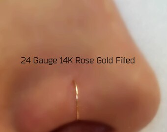 24 Rose Gold Nose Hoop Nose Ring G 18G 20G 22G 24G Gold Nose Piercing