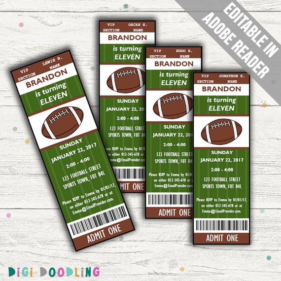 American Football Party Invitations. Editable PDF. Printable.