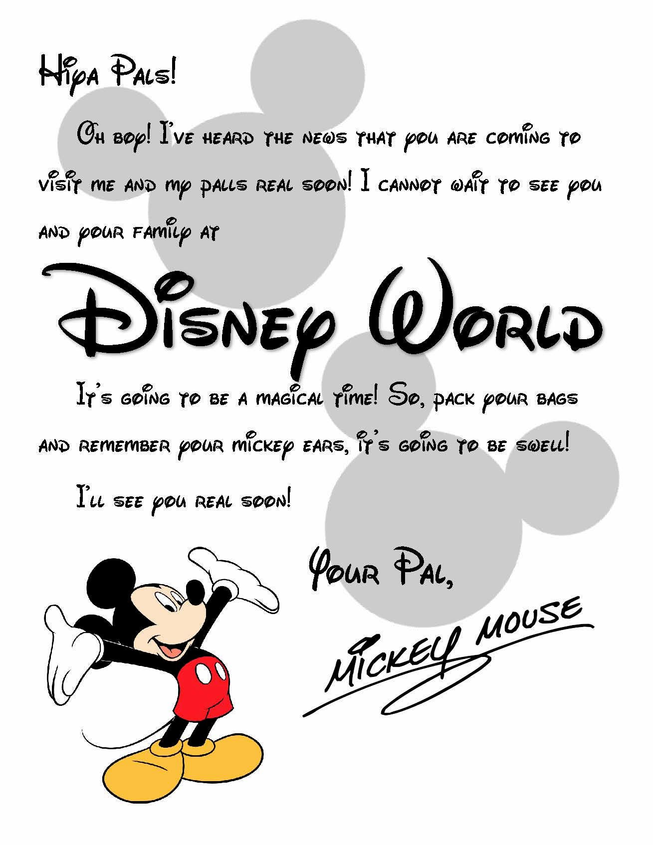Custom Disney World Letter from Mickey Invitation to Disney