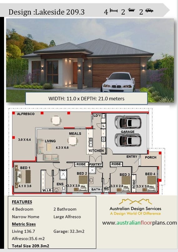 209 m2 4 Bedroom house plan For Sale home plans Lakeside