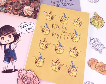 Pikachu | Pokemon Card | Blank Greeting Card | Happy Birthday Card | Celebration Card | Congratulations Card | For Him Card | Pokemon | Blue