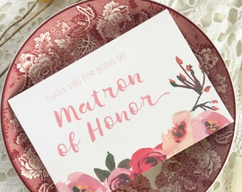 Matron of Honour Card, Thank You For Being My Matron Of Honor Gift, Thank You Card, Bridesmaid Card, Matron Of Honor Card, Wedding Day Card