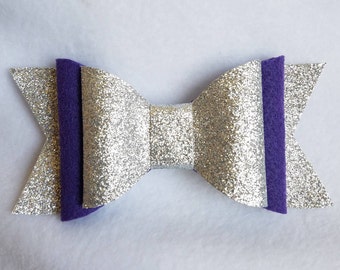 Silver with purple bow, glitter bow, felt bow, big bow