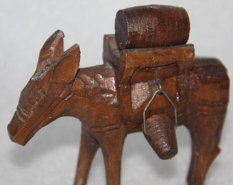 carved wood donkey wine pack donkey vintage donkey carved wood figurine carved sculpture vintage donkey wood donkey