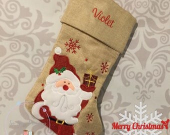 Personalised Christmas Stocking, Deluxe Hessian Santa Any Name, Personalized Christmas Gift