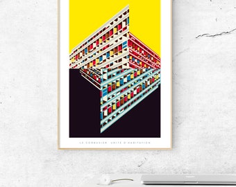 Le Corbusier’s Unité d'habitation Illustrated, Matte & Giclee Art Prints in A3 or A2 sizes. Home Decor, Brutalist Architecture Prints