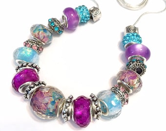 Pandora style Bead set 21 pieces large hole fits pandora biaggi orchid bracelet necklace or just the beads
