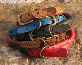 SALE ITEM Rolled Leather Dog Collars Comfortable Dog Collar Strong Dog Collar Climbing Rope Core Coloured Leather Dog Collars Soft Leather