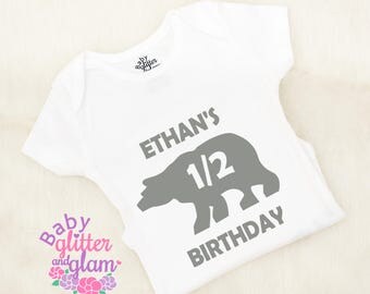 Half Birthday Boy Bear Shirt, Half Birthday Boy Outfit, Half Birthday Boy Trendy, Boy 6 Month Birthday, Half Way to One Boy