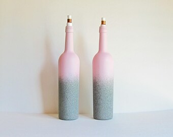 Pink Wine Bottle Citronella Torches, Pink Tiki Torch, Patio Torch, Wine Bottle Decor, Patio Decor, Pink Torch Set
