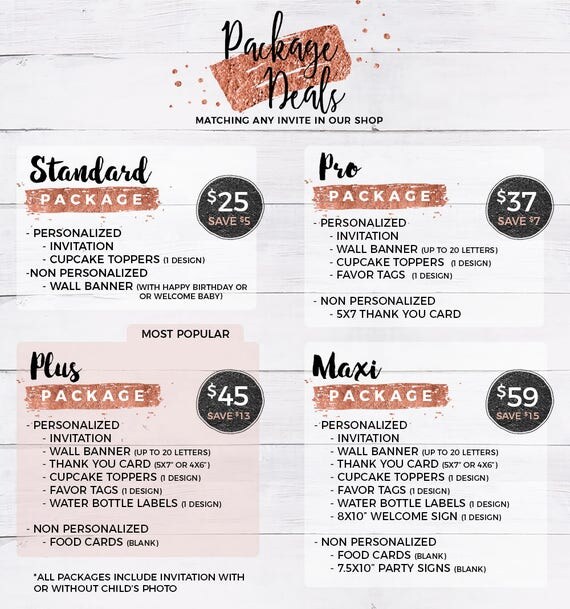 Party Package Deals Matching any invitation in our shop