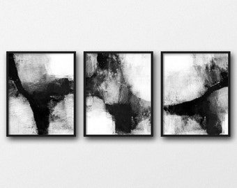Abstract Art, Set of 3 Prints, Black & White Wall Art Prints, Fine Art Giclee Prints, Minimalist Art Abstract Painting, Scandinavian Prints