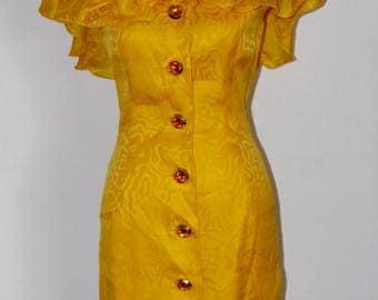 Vintage Yellow Silk Ruffle Dress Size 10