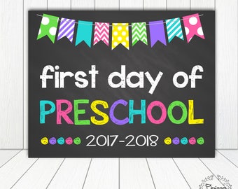 First Day of Preschool Sign Chalkboard Poster Photo Prop 11x14 Printable Instant Download Digital File