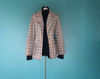 Vintage Plaid Blazer. 70s Plaid Blazer. Grey Plaid Blazer. Retro Plaid Blazer. Plaid Blazer Jacket. Vintage Plaid Jacket. 1970s Blazer