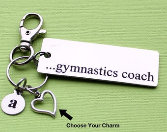 Personalized Gymnast Key Chain Gymnastics Coach Stainless Steel Customized with Your Charm & Initial - K638