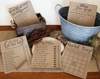 Bridal Shower Games Package . Bundle 5 Games . Printable Instant Download Games . Rustic, Kraft, Funny, Fun, Country Bridal Shower Games.