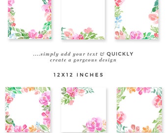 Digital Clipart Watercolor Floral Borders hand painted clip