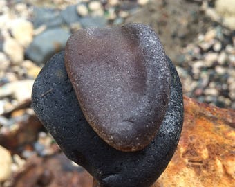 BLACK Sea Glass, Brown Sea Glass, Jewelry Supplies, Frosted Sea Glass, Rare Sea Glass, Surf Tumbled, Loose Gemstones, Pendant Sized, Collect