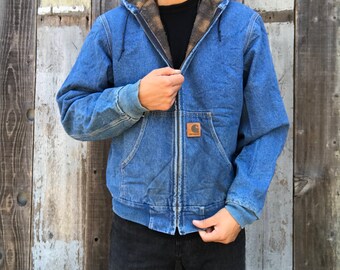 Vintage Carhartt Denim Jacket | 90s Carhartt Denim Jacket | Hooded Denim Jacket | Hooded Carhartt Jacket | Hooded Denim Carhartt