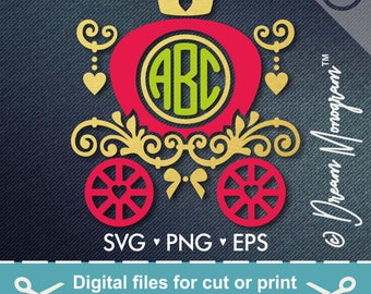 Princess Carriage SVG, Monogram frame svg, Carriage Svg,eps,dxf,png Princess Monogram Frame Svg