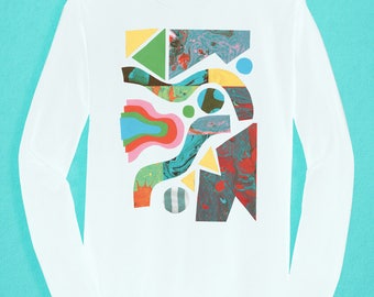 Long Sleeved white T-shirt - Marbling Pattern